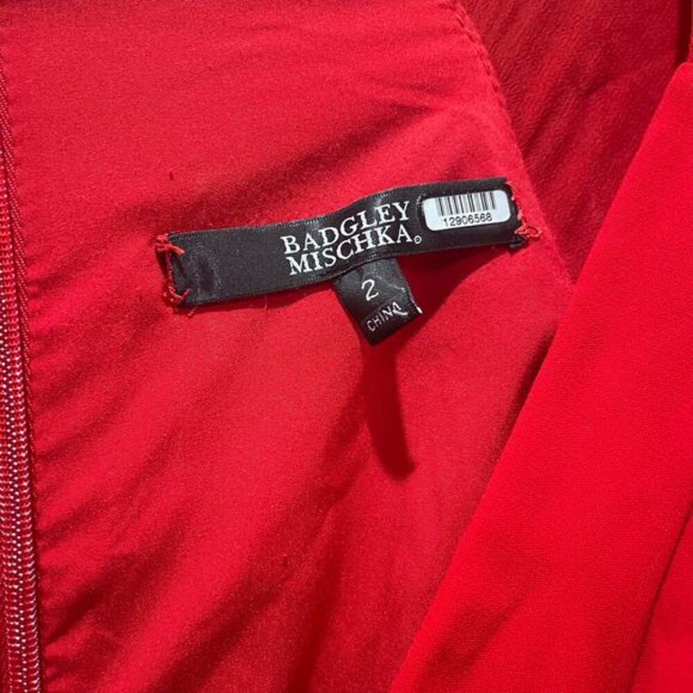 Badgley Mischka Red Bow Crepe Dress Size 2 - Picture 5 of 10